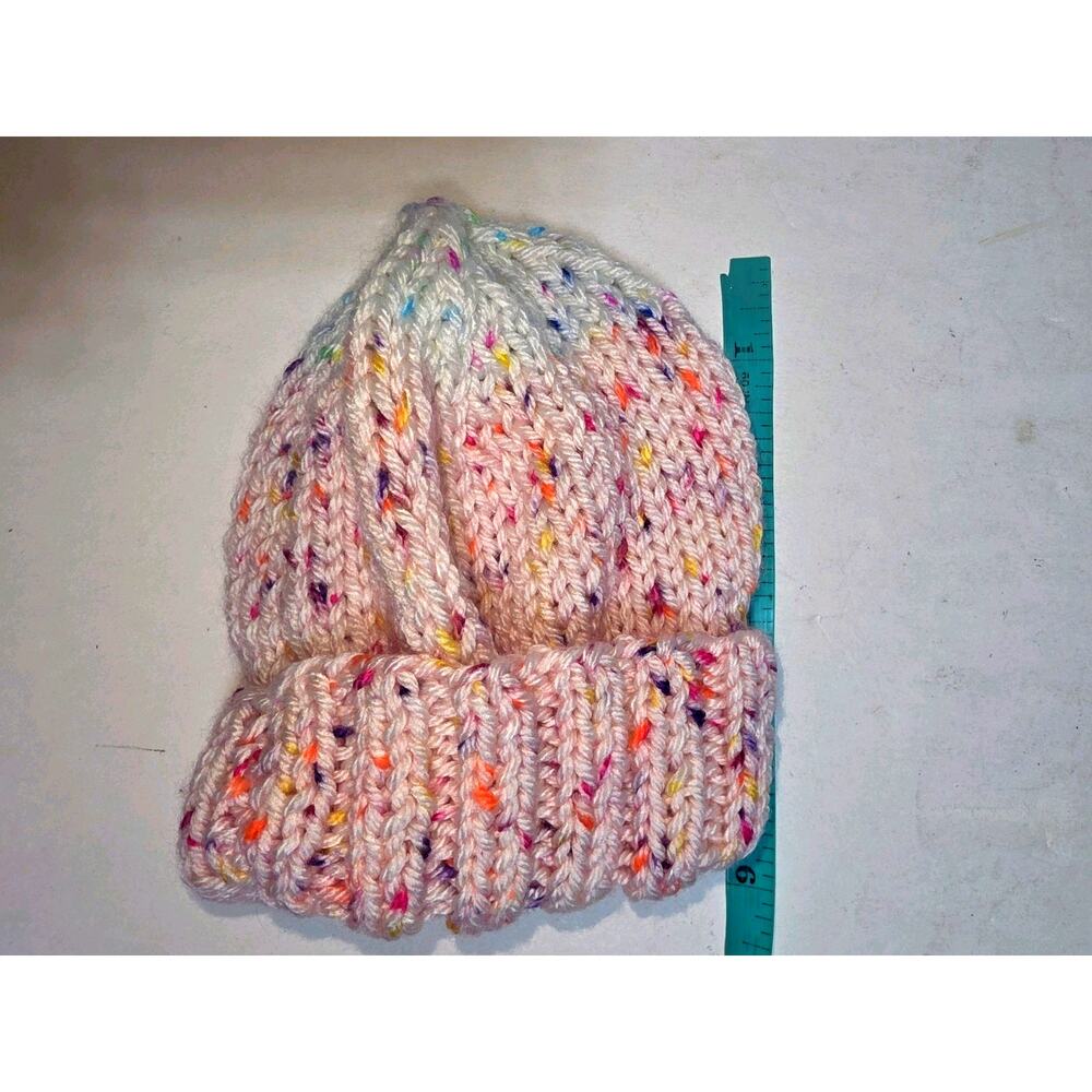 Handmade Crochet 1-2T Pink/ White Speckled Beanie Hats